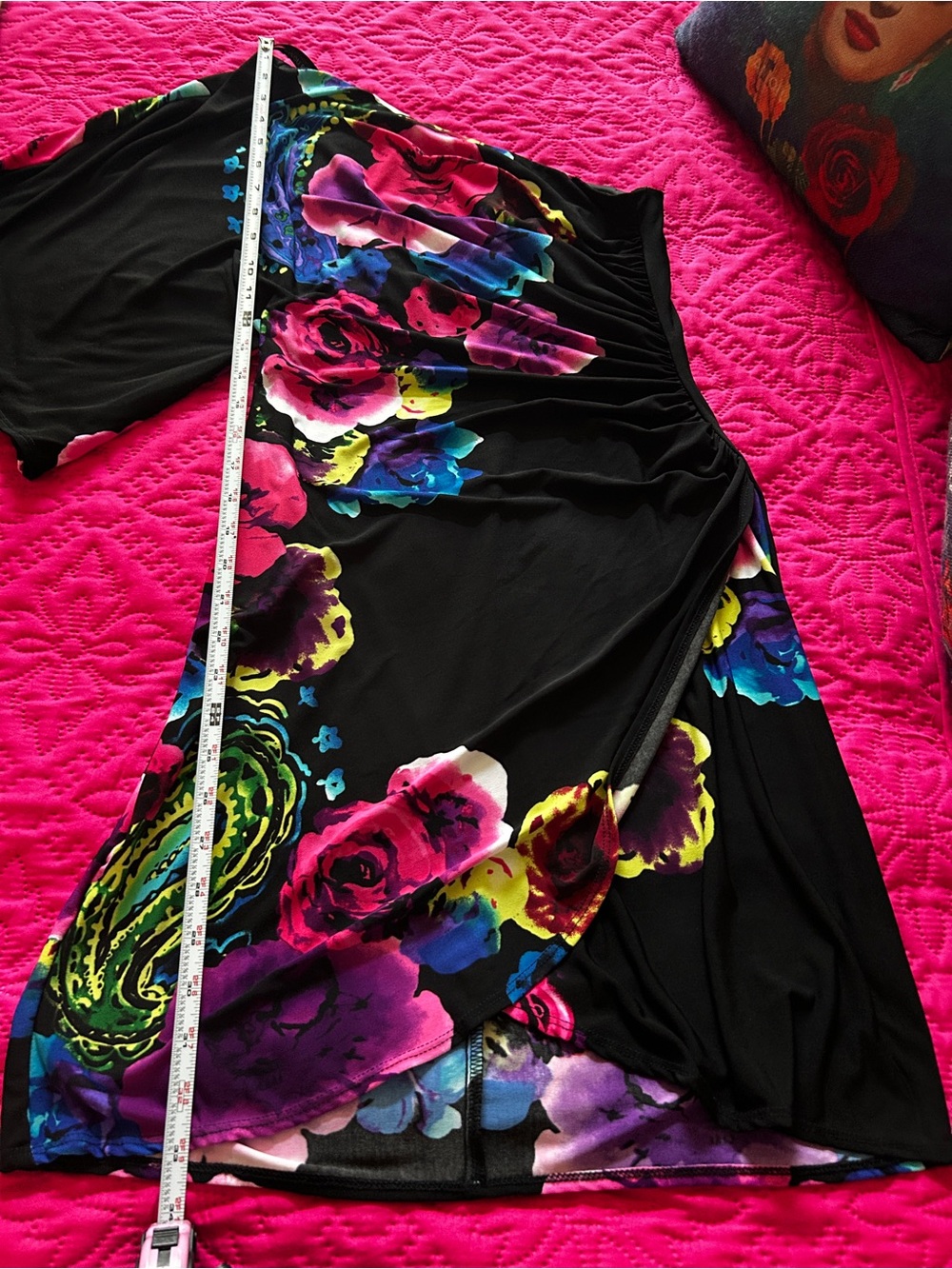Bisou Bisou Black One-Shoulder Floral Dress with Pink, Purple and Blue Accents - Picture 2 of 5